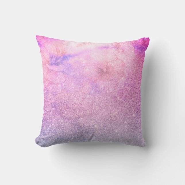 Coussin Pourpre bleu rose floral d'aquarelle de *~* (Recto)