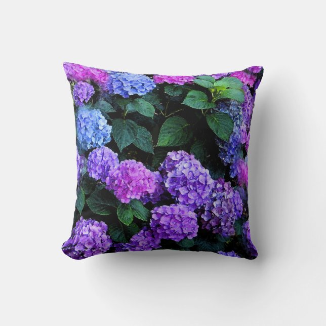 Coussin Pourpre d'aquarelle d'hortensias (Recto)
