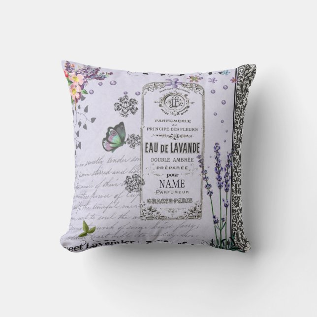 Coussin pourpre de collage vintage de lavande (Recto)