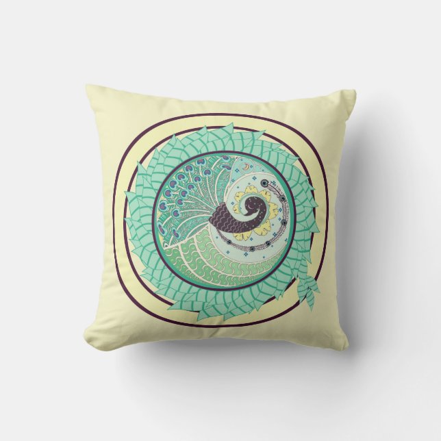 Coussin pourpre de décor d'art de paon de Nouveau (Recto)