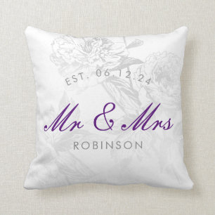 Coussin Pourpre de M. et de Mme Wedding Simple Floral