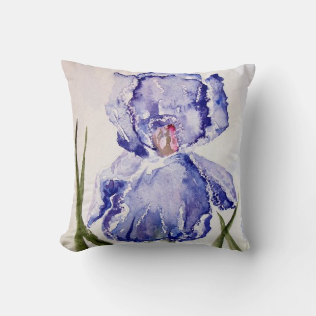 Coussin Pourpre de peinture d'aquarelle d'iris - bleu (Recto)