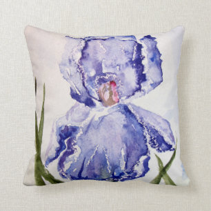 Coussin Pourpre de peinture d'aquarelle d'iris - bleu