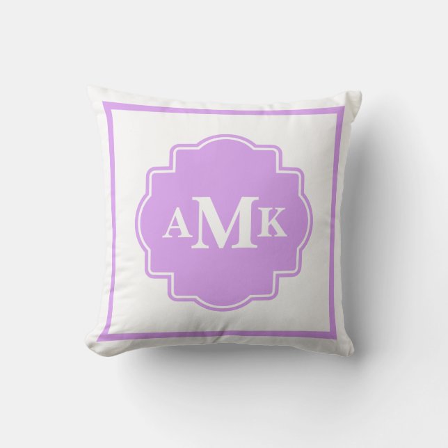 Coussin pourpre et blanc classique de monogramme (Recto)