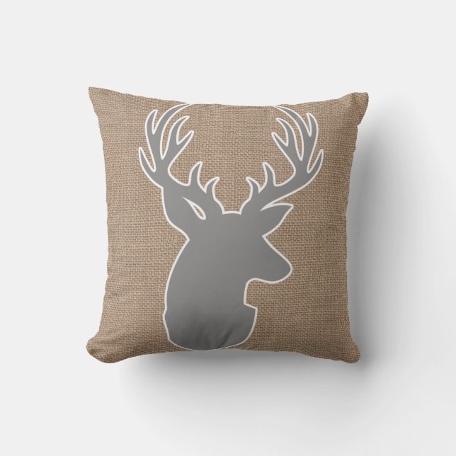Coussin Poussière de cerfs gris sur Faux Burlap Brown (Recto)
