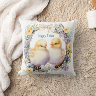 Coussin Poussin de Pâques personnalisé à l'aquarelle