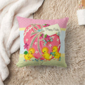 Coussin Poussins vintages et message rose de coutume (Couverture)