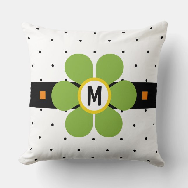 Coussin Pouvoir Fleur Vert Moderne du Milieu du Siècle (Recto)