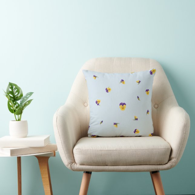 Coussin Powder Blue Yellow Purple Viola Floral Pattern (Chaise)
