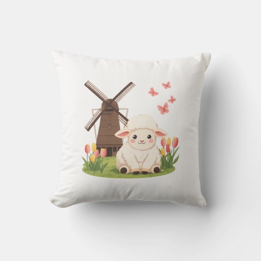 Coussin Prairie aux moutons au moulin à vent (Recto)