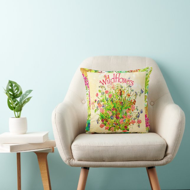 Coussin Prairie de fleurs sauvages colorées Texte (Chaise)