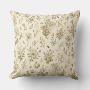 Coussin Prairie de Fleurs Sauvages de la Reine Anne Vintag