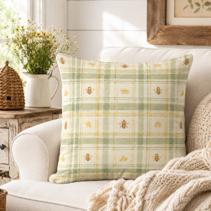 Coussin Prairie de miel verte à carreaux charmant pays