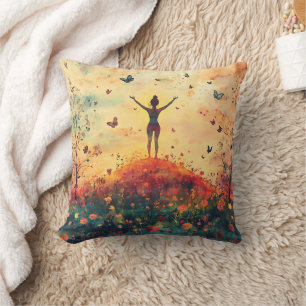 Coussin Prairie du Coucher de Soleil Méditation avec Papil
