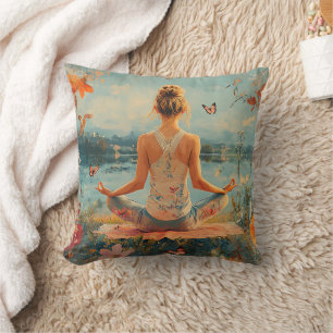 Coussin Prairie du Coucher de Soleil Méditation avec Papil