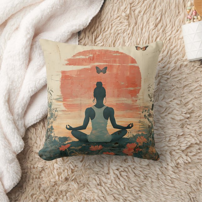 Coussin Prairie du coucher de soleil Méditation avec papil (Couverture)
