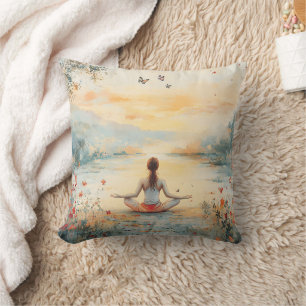 Coussin Prairie du Coucher de Soleil Méditation avec Papil