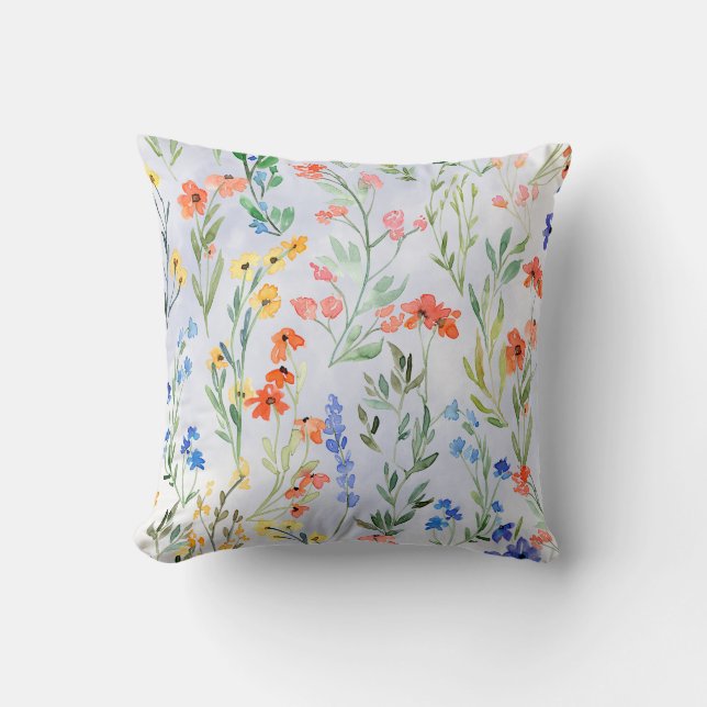Coussin Prairie fleurie printanière colorée  (Recto)
