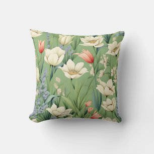 Coussin Pré avec tulipes et Fleurs sauvages
