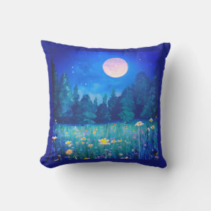 Coussin Pré et forêt sous une Pleine lune