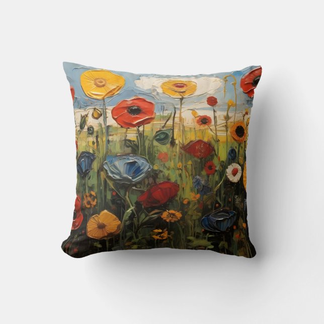 Coussin Pré Printemps Avec Fleurs Colorées (Recto)
