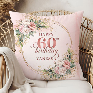 Coussin Précieux Fleur Rose Bohème Cadeau 60e anniversaire