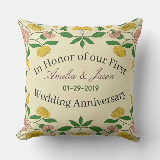Coussin Premier anniversaire de mariage de couple personna (Recto)