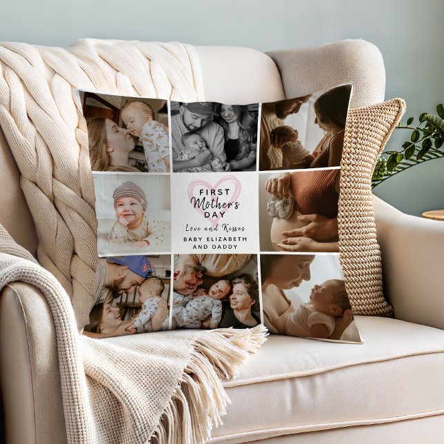 Coussin Premier collage de photos pour la fête des mères C (Créateur téléchargé)