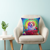 Coussin Premier Noël avec le chien le plus mignon dans un  (Chaise)