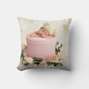 Coussin Premier Noël Baby Girl Snowflake Cadre photo