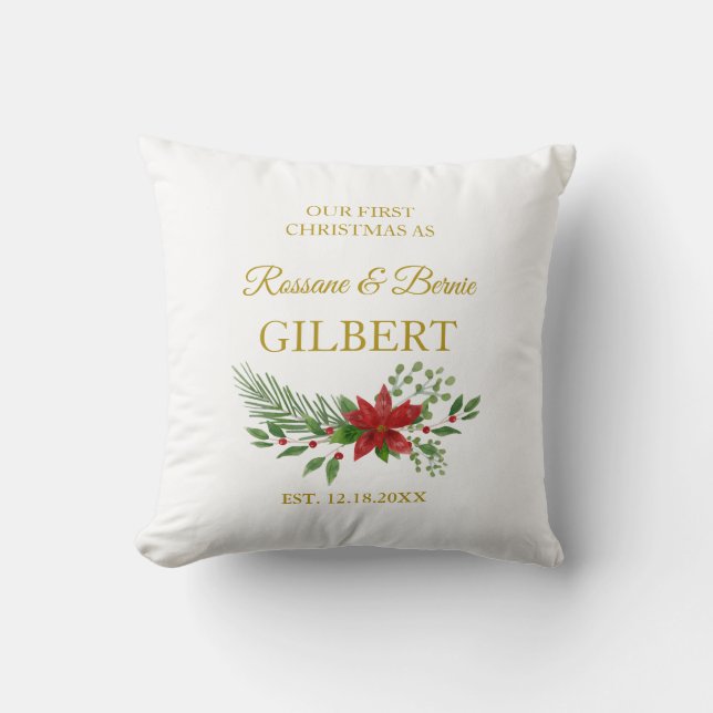 Coussin Premier Noël Comme Citation Avec Poinsettias Desig (Recto)