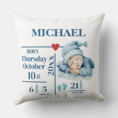 Coussin Premier Noël de bébé garçon Statistiques et photos (Verso)