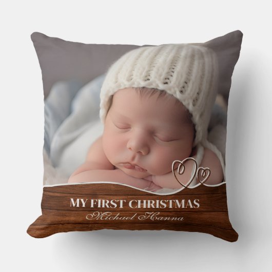 Coussin Premier Noël de bébé garçon Statistiques et photos (Recto)