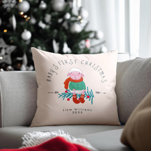 Coussin Premier Noël de bébé Ornement Agneau Adorable