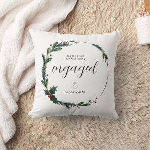 Coussin Premier Noël de fiançailles Cadeau de couple perso