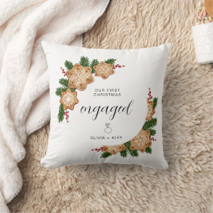 Coussin Premier Noël de fiançailles Cadeau de couple perso