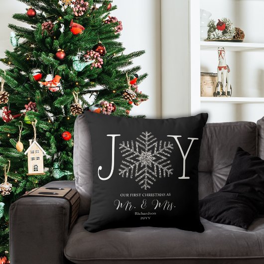 Coussin Premier Noël de Joy Snowflake en tant que M. et Mm