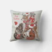 Coussin Premier Noël de Noël de bébé boisé animal cerf per (Verso)