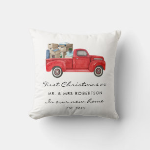 Coussin Premier Noël en tant que M. et Mme. Camion Rouge N