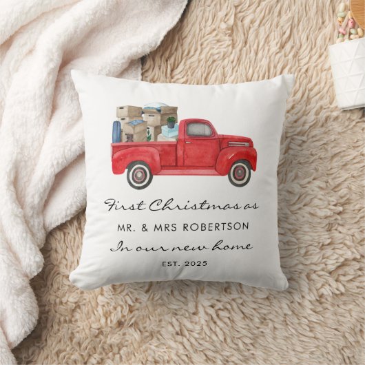 Coussin Premier Noël En tant que M. et Mme Red Truck Nouve (Couverture)