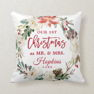 Coussin Premier Noël en tant que Mr & Mrs Floral Wreath Ph