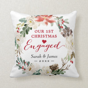 Coussin Premier Noël Engagé Floral Wreath Photo