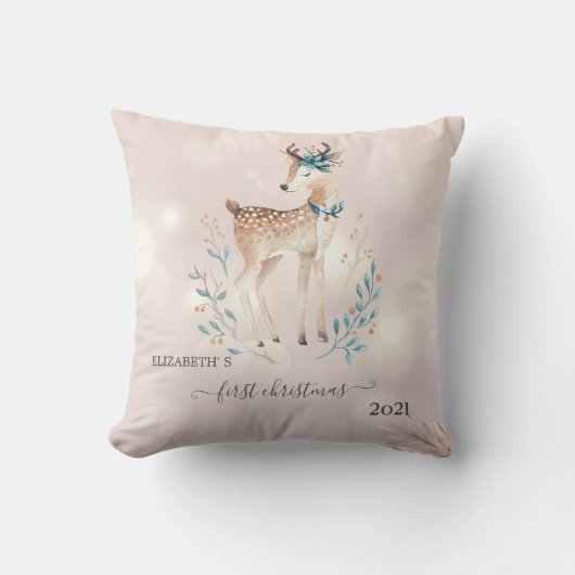 Coussin Premier Noël, Joyeux Cerf des Fêtes (Recto)