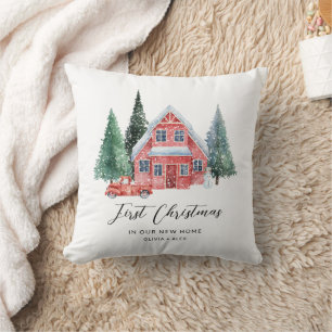 Coussin Premier Noël personnalisé Maison neuve de Noël