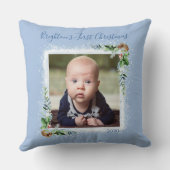 Coussin Premier nom de la photo de Noël du bébé Date des f (Verso)