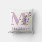 Coussin Premier nom initial plus avec fleurs (Recto)