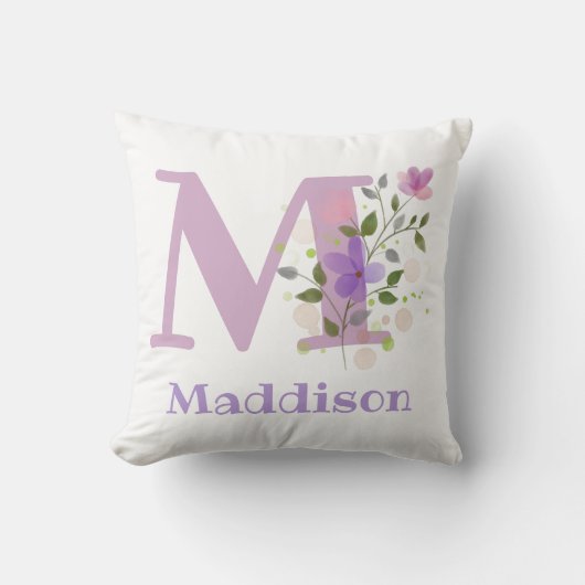 Coussin Premier nom initial plus avec fleurs (Recto)