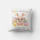 Coussin Premier Pâques du bébé mignon Lapin tout excité (Recto)