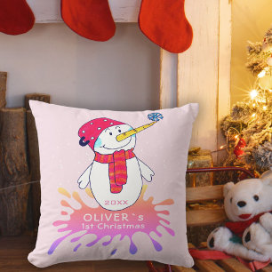 Coussin Premier rose de Noël pour bébé Snowman mou
