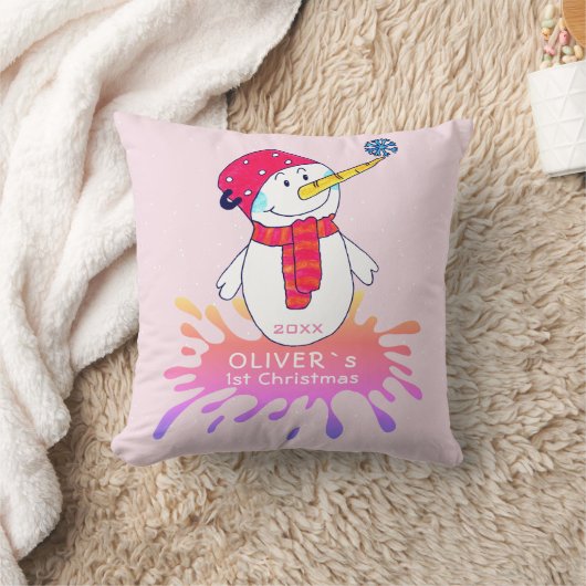 Coussin Premier rose de Noël pour bébé Snowman mou (Couverture)